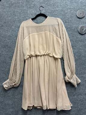 ASOS DESIGN Mini Dress with Linear Yoke Embellishment in Stone